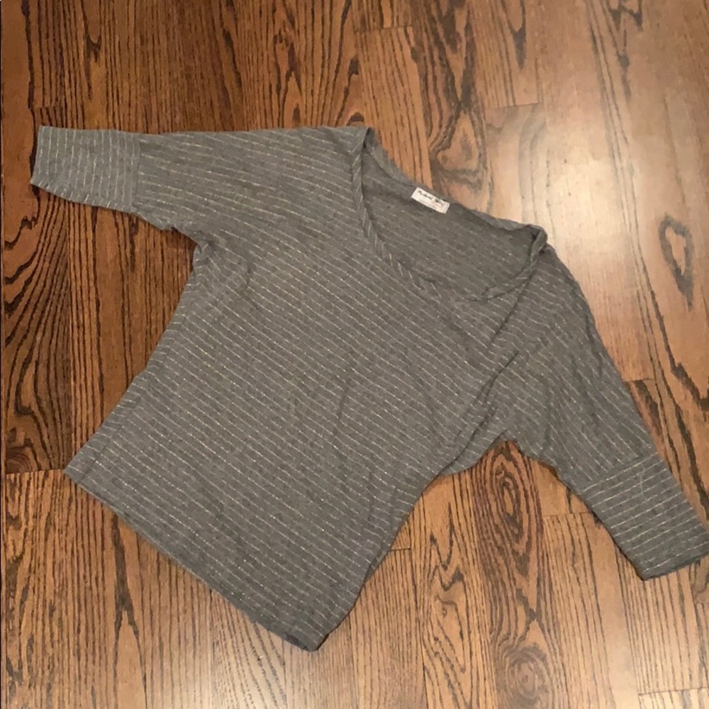 Michael Stars Grey Cotton Top with Gold Stitching